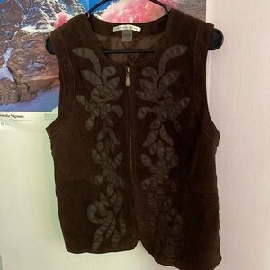 Genuine Brown Suede Flower Detailed Vest